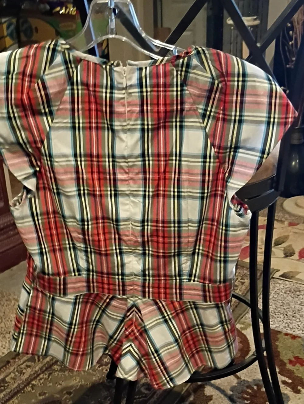 J. Crew Multicolor Plaid Blouse with Flared Hem